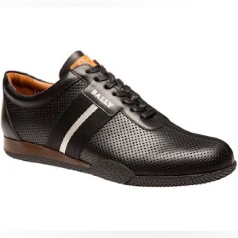 Men’s Bally Frenz Perforated Sneakers Black Leather Shoes Size 8D